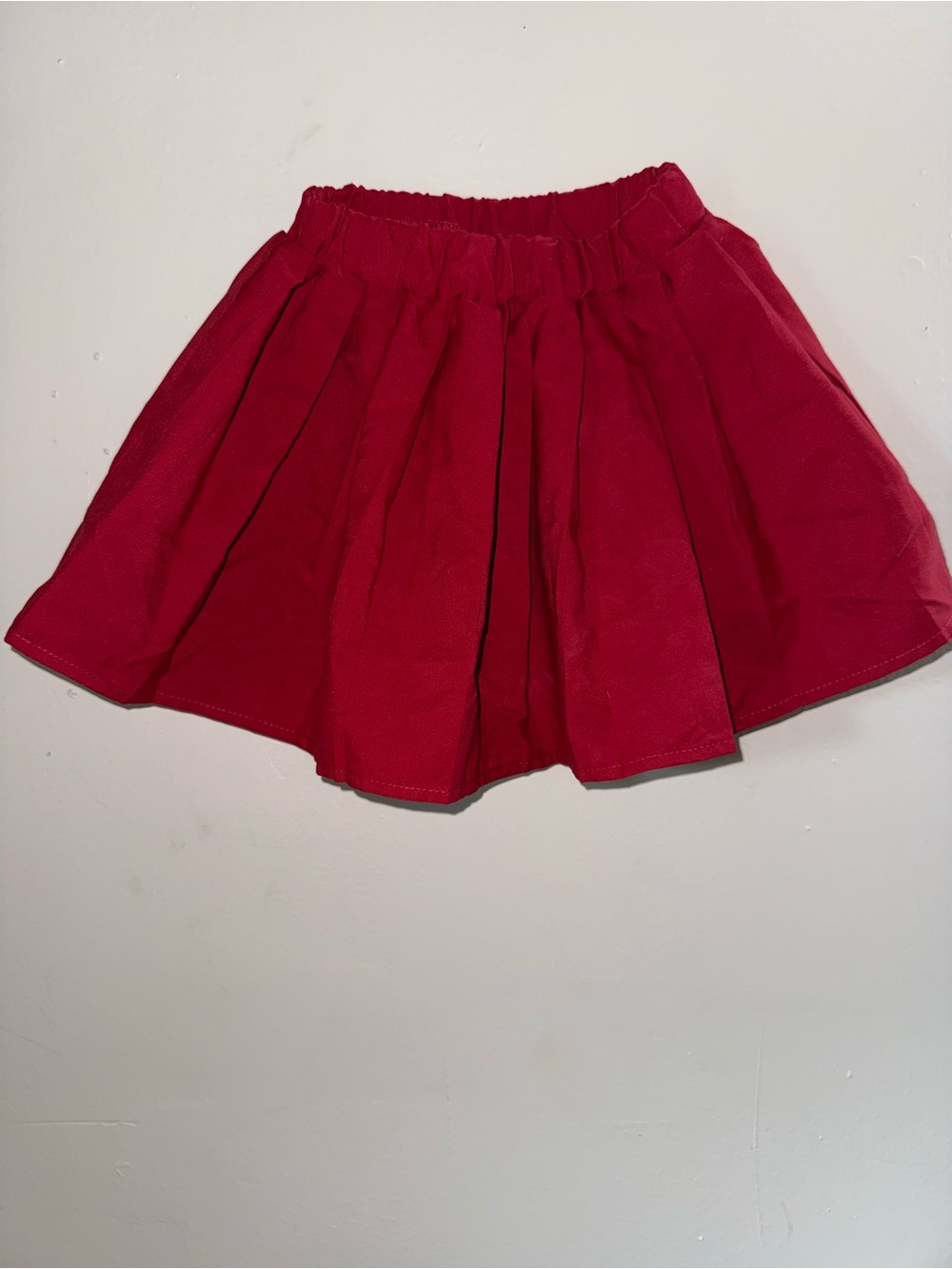 Girls' Red Pleated Skirt with Elastic Waist